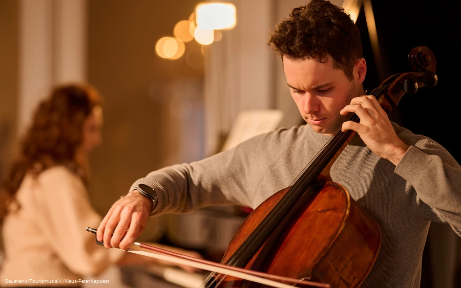 Cellospieler im Winterlicht